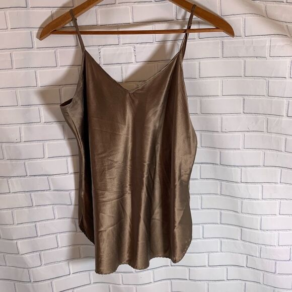 Luisa Cerano Brown Turkish Silk Tank Chemise Sz 12 - Picture 1 of 5
